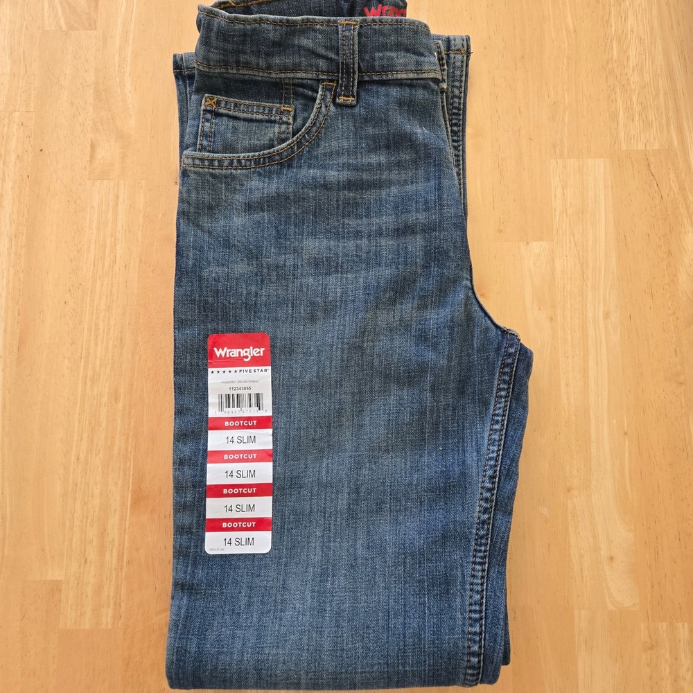 Wrangler Five Star Boys Bootcut Jeans – Size 14 Slim – Medium Wash – 112343855
